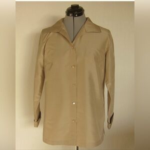 TALBOTS TAN BEIGE SHANTUNG SILK BUTTON DOWN BLOUSE - SIZE 8